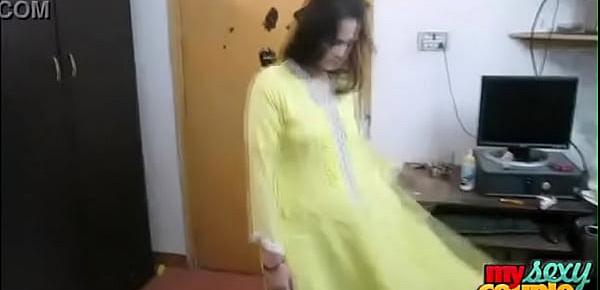  Indian Bhabhi Sonia In Yellow Shalwar Suit Getting Naked In Bedroom For Sex
